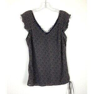 Axcess Liz Claiborne Top Size M Brown Beige Tie Waist Cap Sleeve V Front/Back